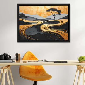 Golden Pathways - Black and Gold Horizontal Canvas Print