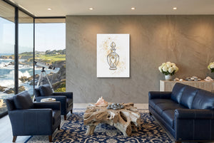 Golden Perfume Bottle — golden perfume bottle living room with ocean view 1port flush print
