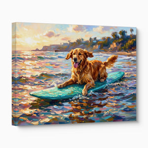 Golden Retriever Surfing — golden retriever surfing angled flush print