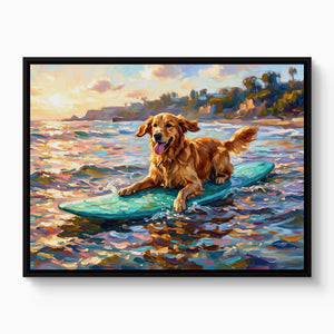 Golden Retriever Surfing — golden retriever surfing white studio framed black