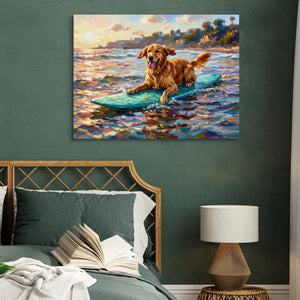 Golden Retriever Surfing — golden retriever surfing sq green bed 1land flush print