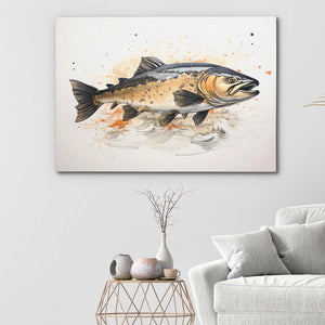 Golden Salmon - Wall Art in Black Frame