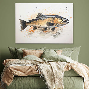 Golden Salmon - Fishing Wall Art in Black Frame