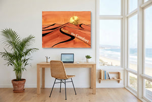 Golden Sun Dunes โ golden sun dunes office space with desk chair 1land flush print