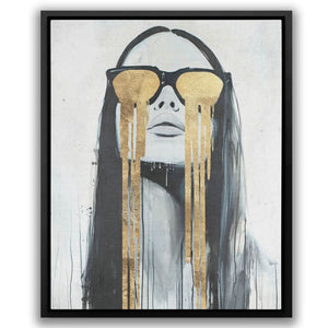 Golden Tears - Modern Wall Art in Black Frame
