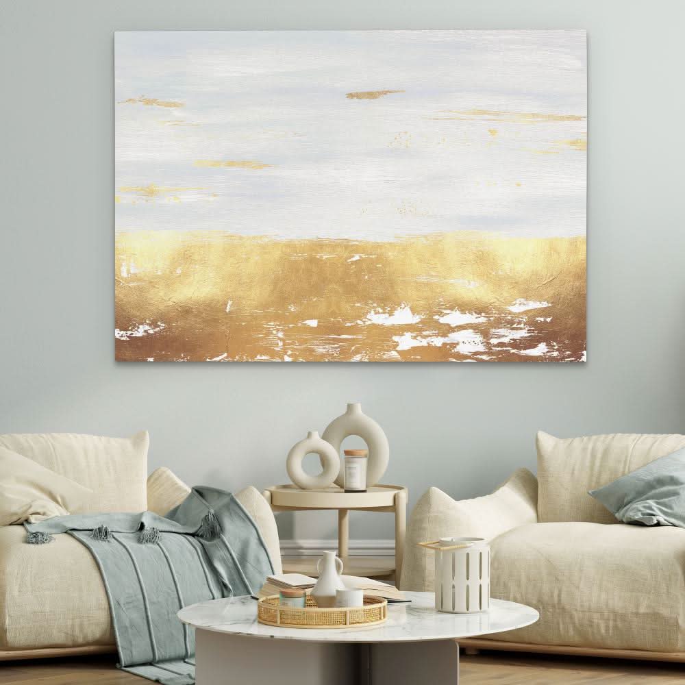 Golden White River - Light Tones Wall Art in Black Frame