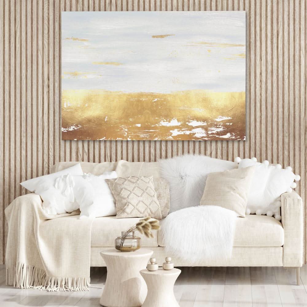 Golden White River - Abstract Neutral Canvas Wall Art