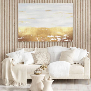Golden White River - Abstract Neutral Canvas Wall Art