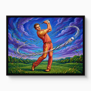 Golfer Cosmic Swing โ golfer cosmic swing white studio framed black