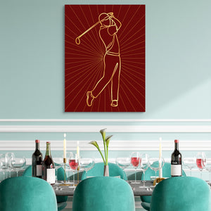 Golfer Golden Swing โ golfer golden swing sq teal dining room 1port flush print