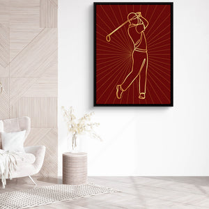 Golfer Golden Swing โ golfer golden swing sq white chair wall 1port framed black