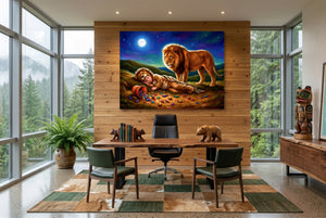 Gondolas Moonlit Planet โ gondolas moonlit planet office with wooden desk 1land flush print