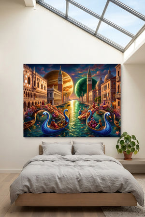 Gondolas Moonlit Venice โ gondolas moonlit venice p bedroom with loft 1land flush print