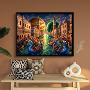 Gondolas Moonlit Venice โ gondolas moonlit venice sq bench wall 1land framed black