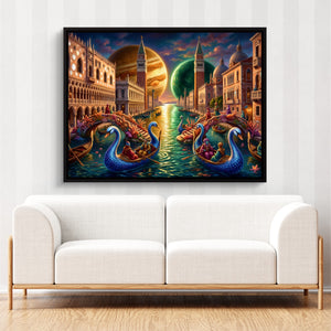 Gondolas Moonlit Venice โ gondolas moonlit venice sq cute couch cbrown couch 1land framed black
