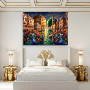 Gondolas Moonlit Venice โ gondolas moonlit venice sq egyptian isis room 1land flush print