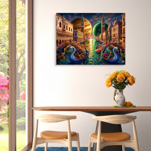Gondolas Moonlit Venice โ gondolas moonlit venice sq floral dining room 1land flush print