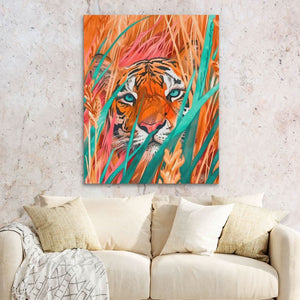 Grassy Tiger - Jungle Wall Art in Black Frame
