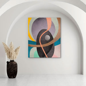 Gray Circle Around Lines - Abstract Wall Art in Black Frame
