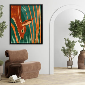 Grazing Deer - Wall Art in Black Frame
