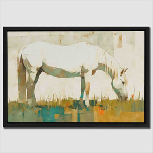 Grazing White Horse - Gold Country and Farm Canvas Print