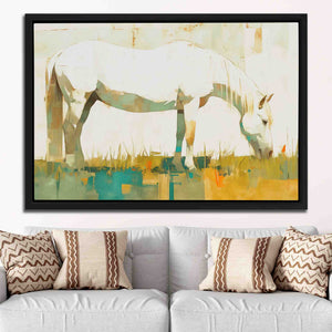 Grazing White Horse - Large Abstract Canvas Print