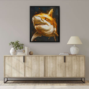 Great Gold Shark - Black and Gold Canvas Wall Art