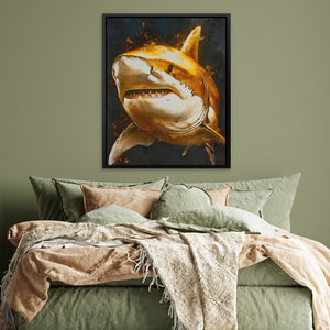 Great Gold Shark - Black Gold and White Wall Art in Black Frame