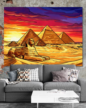 Great Sphinx Sunset โ great sphinx sunset psd exposed brick grey couch 1land flush print