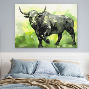 Green Bull - Green Canvas Wall Art