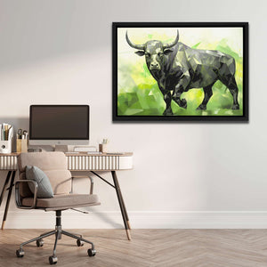 Green Bull - Wall Art in Black Frame