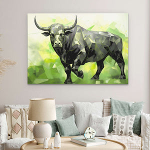 Green Bull - Horizontal Wall Art in Black Frame