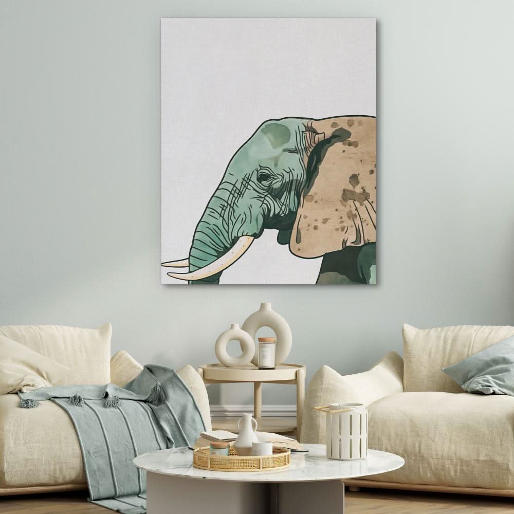 Green Elephant - Large Abstract Canvas Print