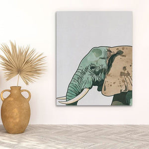 Green Elephant - Minimalist Green Canvas Wall Art
