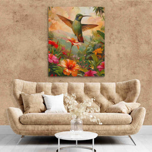 Green Hummingbird - Bird Wall Art in Black Frame