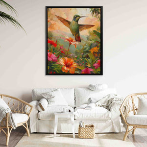 Green Hummingbird - Green Canvas Wall Art