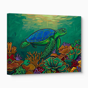 Green Turtle Gliding โ green turtle gliding angled flush print