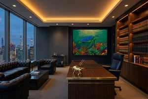 Green Turtle Gliding โ green turtle gliding office with city view 4 1land framed black