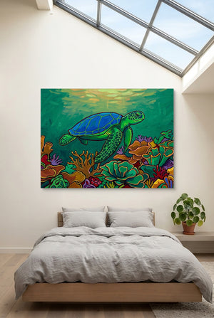 Green Turtle Gliding โ green turtle gliding p bedroom with loft 1land flush print
