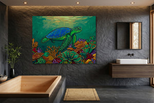 Green Turtle Gliding โ green turtle gliding small bathroom interior 1land flush print