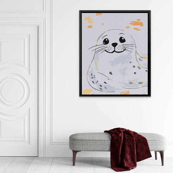 Grey and White Seal in a room