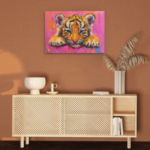 Grumpy Tiger Cub - Abstract Wall Art in Black Frame