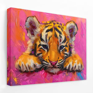 Grumpy Tiger Cub - Animals Canvas Wall Art