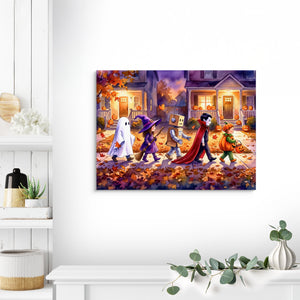 Halloween Trick-Or-Treaters โ halloween trick or treaters sq land living room lux 1land flush print