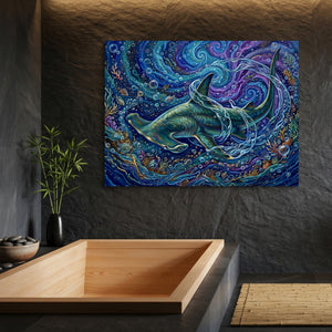 Hammerhead Depths — hammerhead depths sq bamboo bathroom 1land flush print