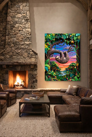 Hanging Sloth Sunset - Luxury Wall Art