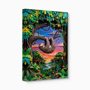 Hanging Sloth Sunset โ hanging sloth sunset angled flush print