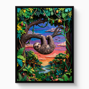 Hanging Sloth Sunset โ hanging sloth sunset white studio framed black