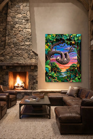 Hanging Sloth Sunset โ hanging sloth sunset p living room interior space 1port flush print