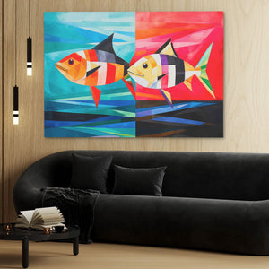 Happy Fish - Watercolor Wall Art in Black Frame